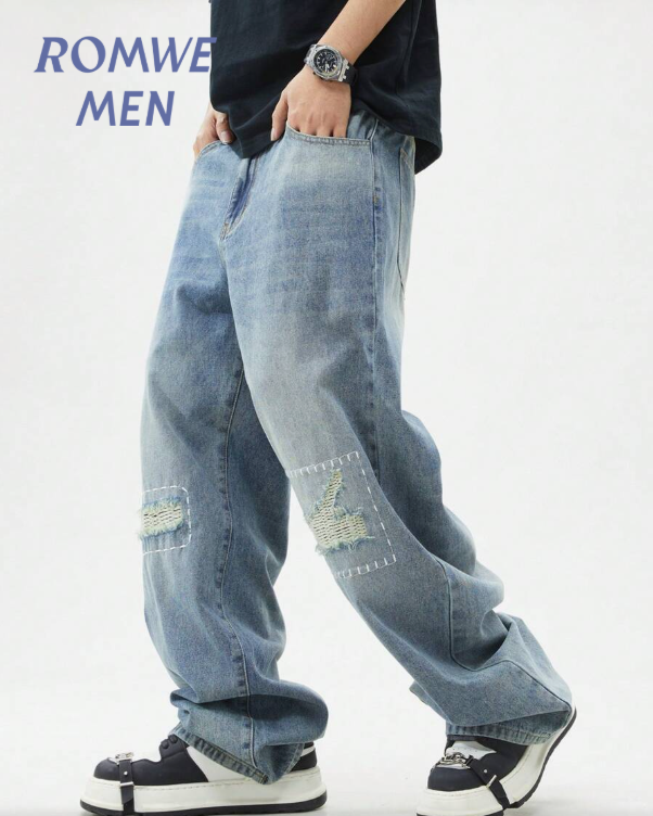 Jeans holgados, anchos y desgastados con bolsillos para hombre
