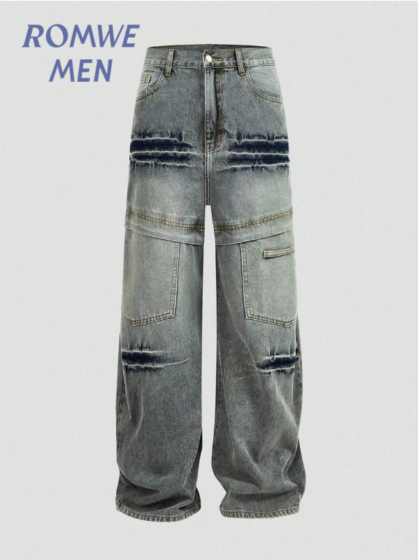 ROMWE MEN Grunge Punk Jeans rectos casuales desgastados para hombre