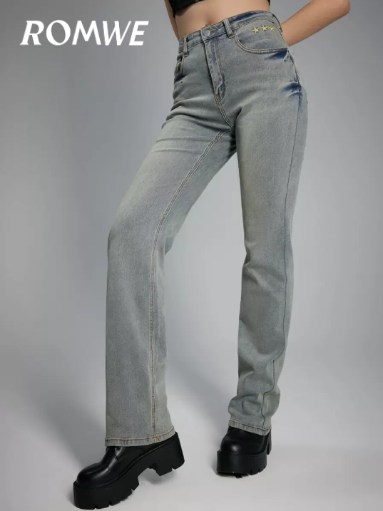ROMWE Grunge Punk Jeans pitillo con bordado de estrella, escuela