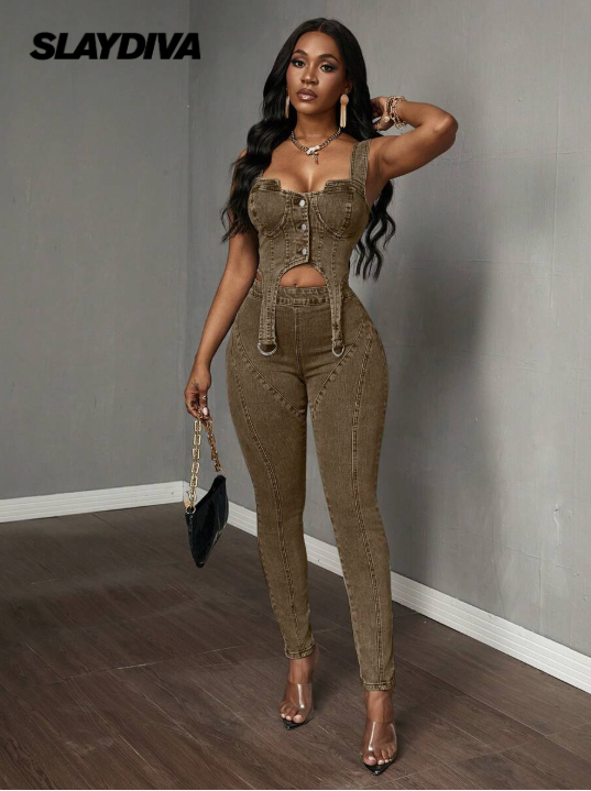 Slaydiva Jeans de corte ajustado con lavado vintage, casual