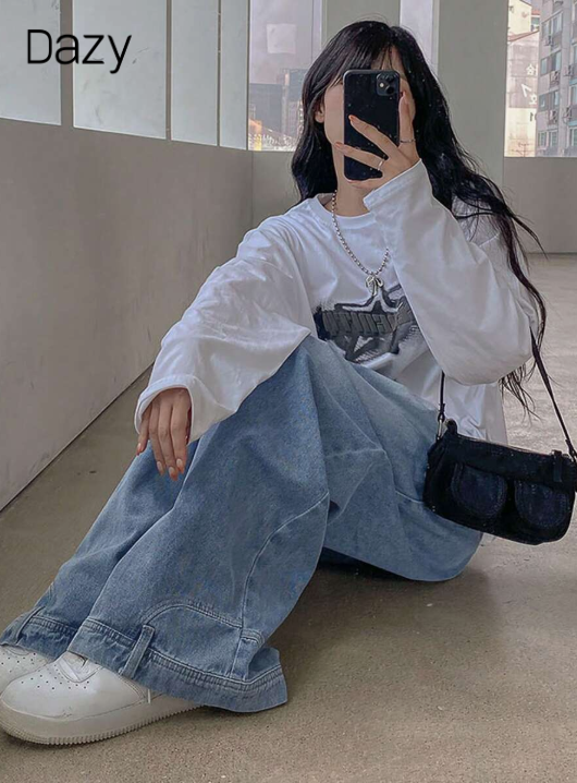 DAZY Pantalones de mezclilla azul lavado de longitud hasta el tobillo con bolsillos y dobladillo deshilachado, para todas las estaciones para mujer