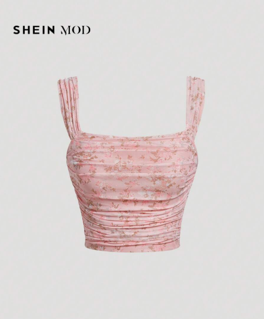SHEIN MOD Top con estampado floral fruncido ancho tirantes