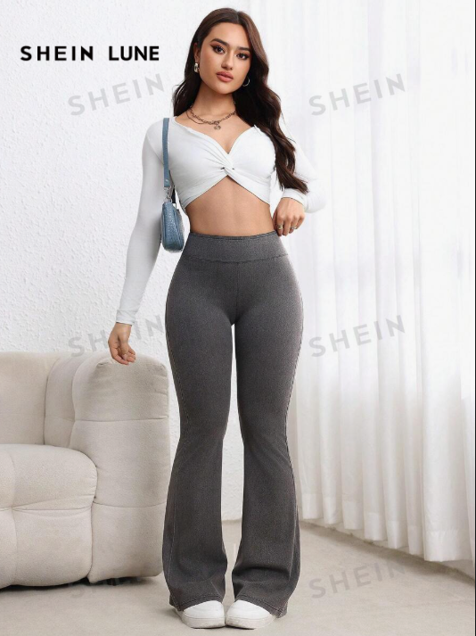 Jeans casuales de campana de unicolor para mujer, uso diario