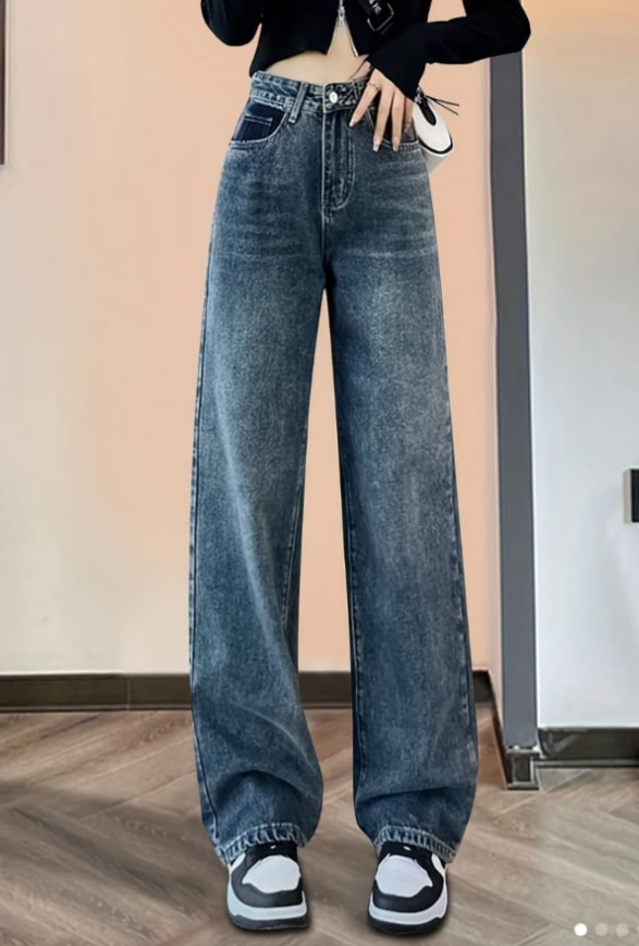 Denim Pantalon de mujer con corte recto y pierna ancha
